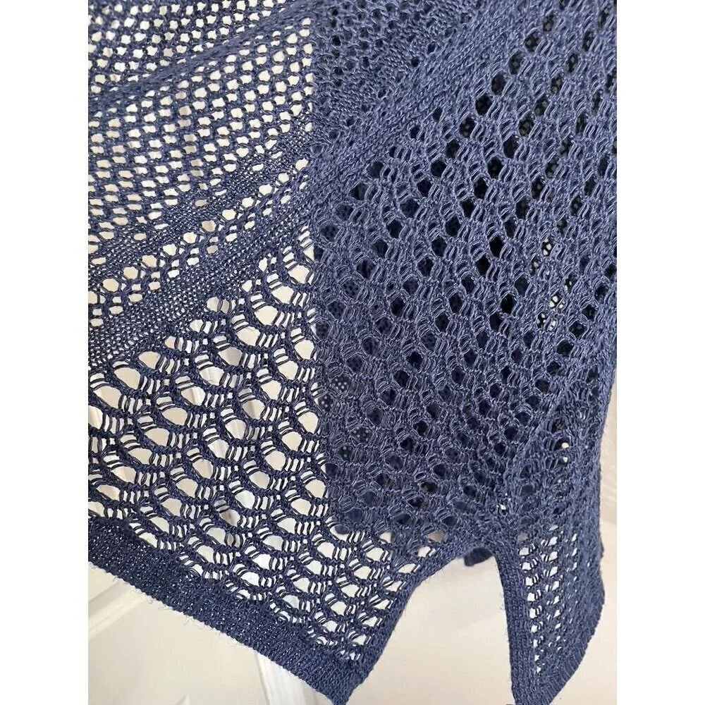 Lane Bryant Sweater Women 22 Blue Knit Beach Neutral Coverup Summer Office Cozy